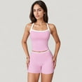 thumbnail image 4 of Women's Square Neck Cropped Active Tank with Contrast Trim and Built-In Bra for Light Support - Large, Pink, 4 of 7