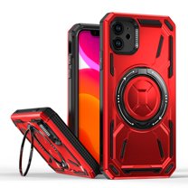 Magnetic for iPhone 11 Case with Stand, Compatible with Mag-Safe Charging, Shockproof Protective Cover Rugged Phone Case, Built-in Rotatable Ring Holder Kickstand for iPhone 11, Red