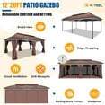 thumbnail image 3 of COBIZI Gazebo 12x20 Heavy Duty Patio Gazebo with Mosquito Netting Deck Gazebo with Metal Steel Frame Large Screen Gazebo Tent Waterproof with Double Roof for Party, Backyard, Deck, Garden, Brown, 3 of 11