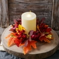 thumbnail image 6 of Maple Leaf Pumpkin Berry Candle Wreath – Fall Harvest Thanksgiving & Halloween Decorative Candle Holder Ring, 6 of 6