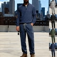 thumbnail image 5 of Yusimy Men's Fall Winter Solid Color Corduroy Cargo 2-Piece Set Stand-Up Collar Half-Zip Long Sleeve Elastic Waist Drawstring Pocket, 5 of 9