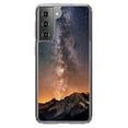 thumbnail image 1 of DistinctInk Clear Shockproof Hybrid Case for Galaxy S21+ PLUS 5G (6.7" Screen) - TPU Bumper, Acrylic Back, Tempered Glass Screen Protector - Milky Way Over Mountains - Love of Astronomy, 1 of 2