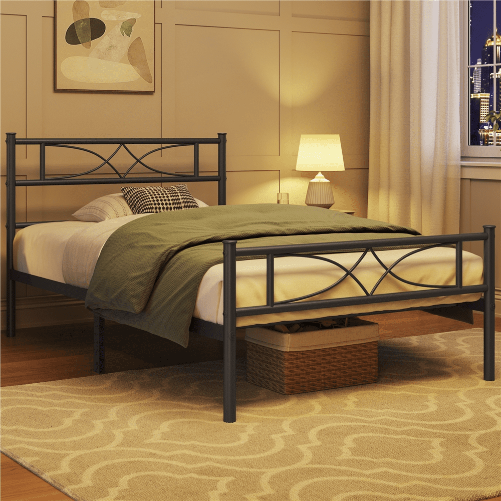 Renwick Metal Platform Twin Bed with Curved Design, Black, Adult