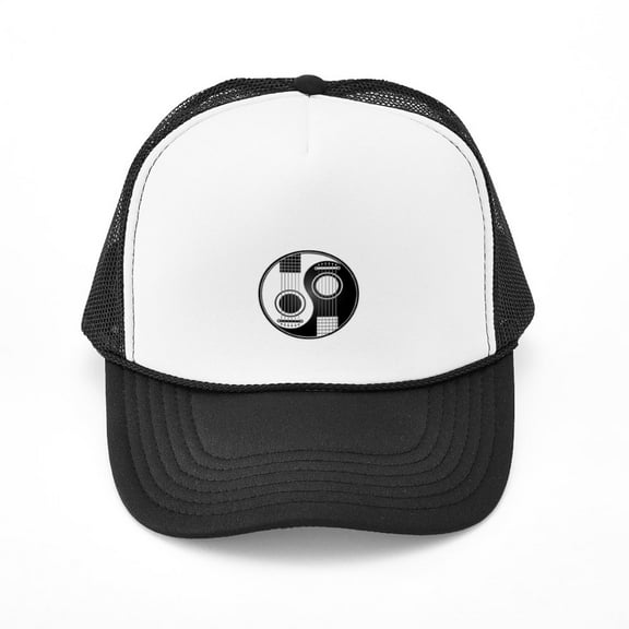 CafePress - White And Black Yin Yang Acoustic Guitars Cap - Adjustable Unisex Printed Trucker Hat with Mesh Back