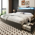 thumbnail image 6 of Fluest King Bed Frame with 2-Tier Storage Headboard, USB Port and LED Light, 4 Storage Drawers, Gray, 6 of 8