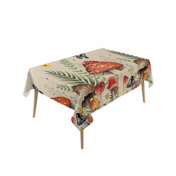 Spring Mushrooms Rectangle Tablecloth, Farmhouse Pastoral Botanical Rustic Waterproof & StainResistant Tablecloth, Washable Oil-proof Table Cover for Dining/Party/Wedding/Camping/Buffet 54x108 In