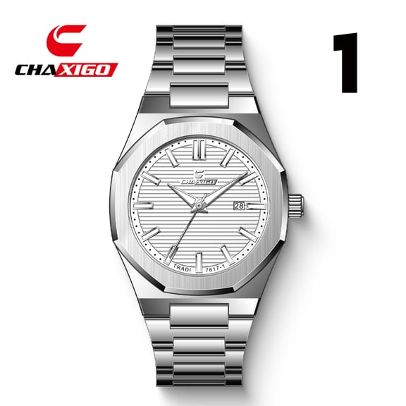 Men's watch with steel band, quartz watch, simple business fashion, waterproof, luminous, with calendar, men's wristwatch