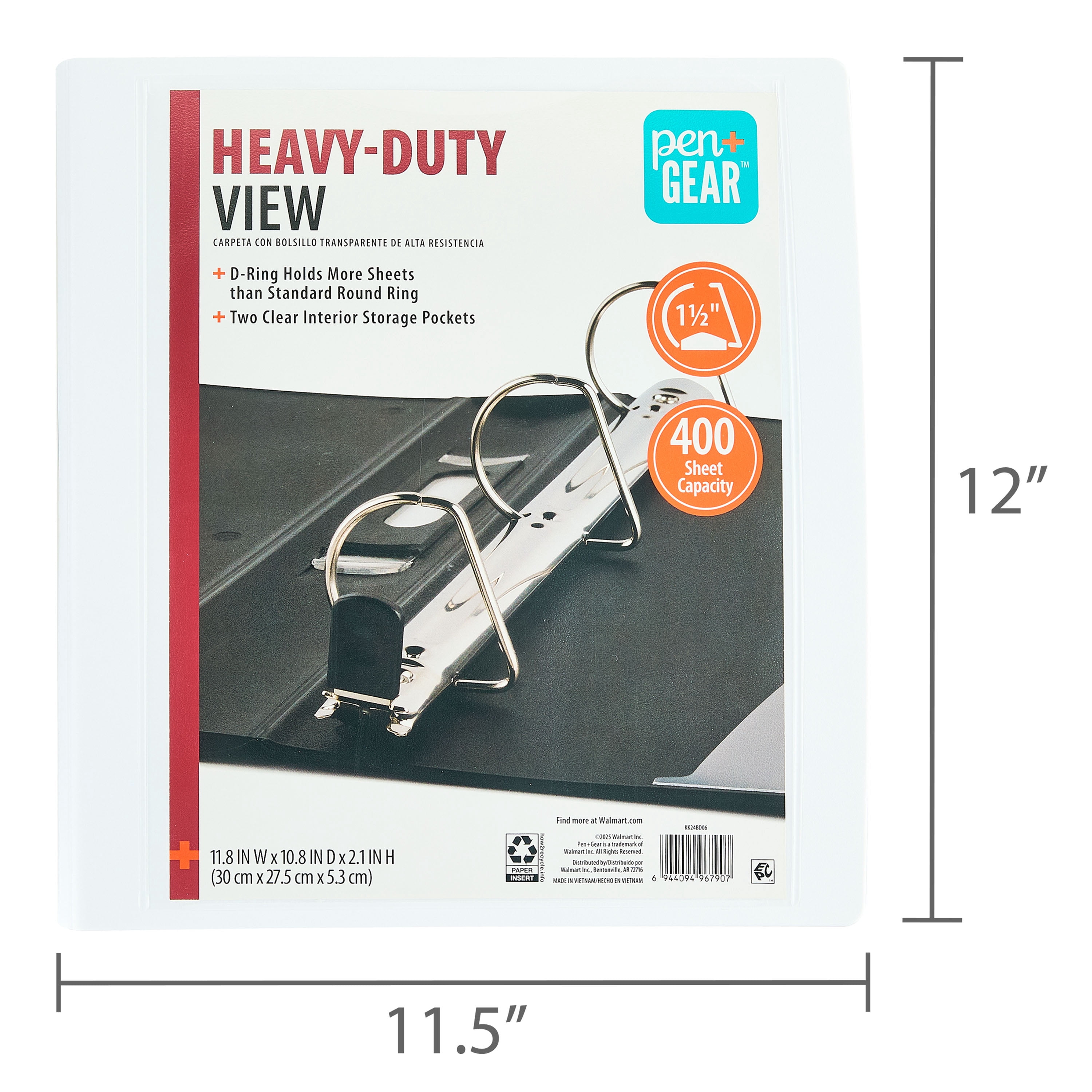 Pen+Gear Heavy Duty View 1.5" D-Ring Binder, White
