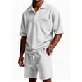 thumbnail image 2 of Dwellite Mens 2 Piece Short Set Waffle Knit Short Sleeve Polo Shirts Matching Shorts Sets Summer Travel Outfits Tracksuit White M, 2 of 8