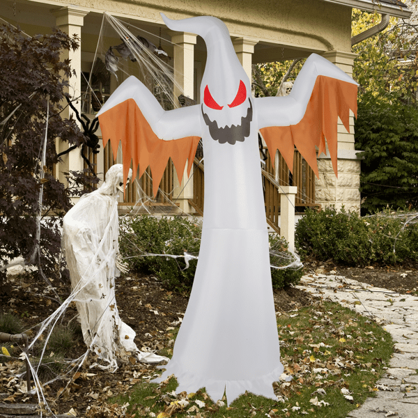 Alvantor 11.8 ft Giant Ghost Halloween Inflatable with 4 Built-in Lights and Flashing Red Eyes, White
