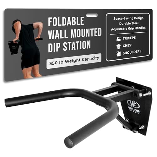 Wall Mount Dip Station – Heavy-Duty Foldable Triceps Dip Bars with Padded Handles for Home Gym Strength Training Workouts – Supports Up to 400 lbs