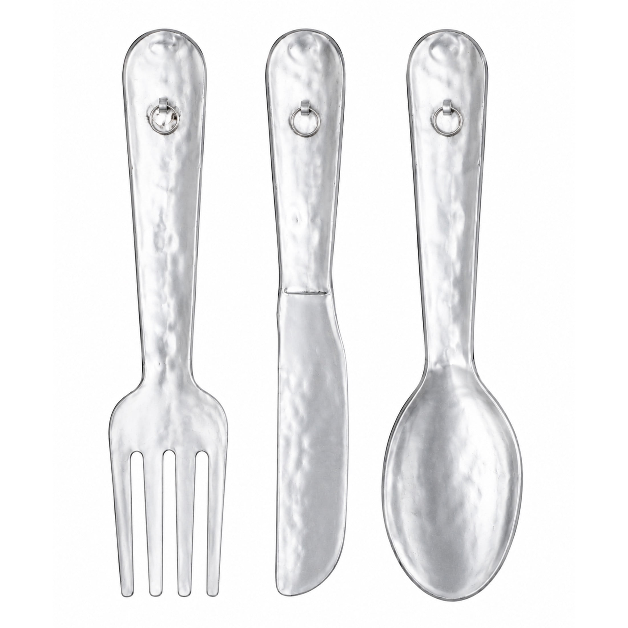 DecMode Silver Aluminum Metal Hammered Knife, Spoon and Fork Utensils Wall Decor (3 Count)