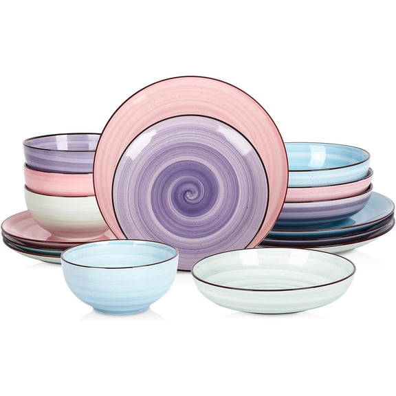 16-Piece Ceramic Dinnerware Set for 4 with Dinner Plates Dessert Plates Soup Bowls and Pasta Bowls Gradient Color
