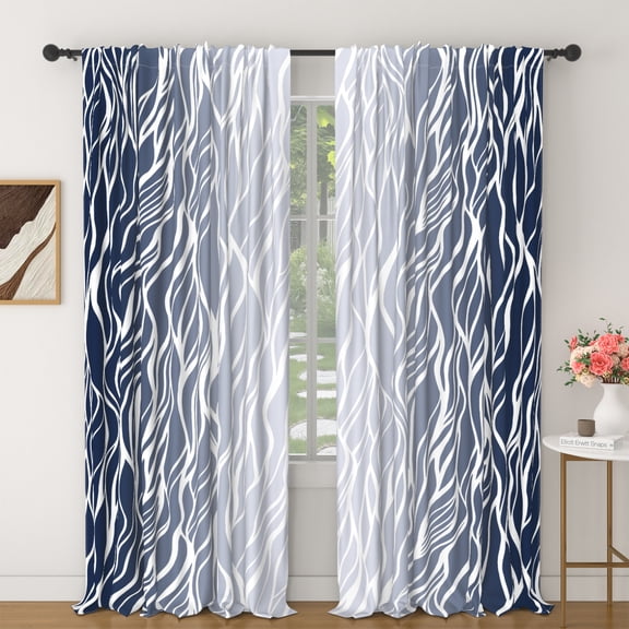 Lfeey Blackout Curtains Rod Pocket Abstract Blue Ombre Wave 63 inch Length 2 Panels