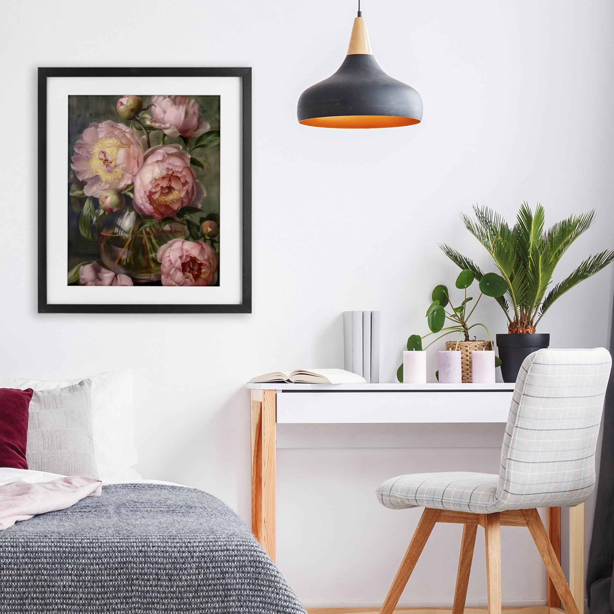 Stupell Industries Pink Peonies in Glass Vase Black Framed Print Under Glass, design by LSR Design Studio