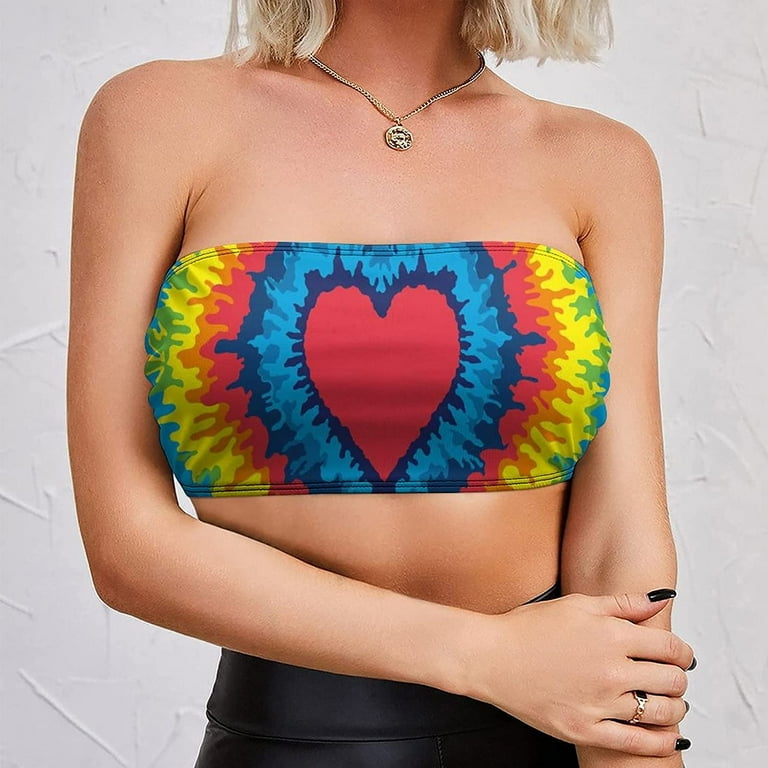 Heart Rainbow Tie Dye Women s Strapless Bandeau Tube Crop Top Wrap Chest Print Walmart