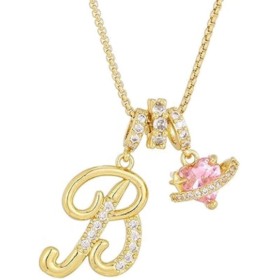 Gold 3-Layering Initial A-Z Letter Pendant Necklaces, Womens Personalized Heart Monogram Necklace for Daily Wear(#B)