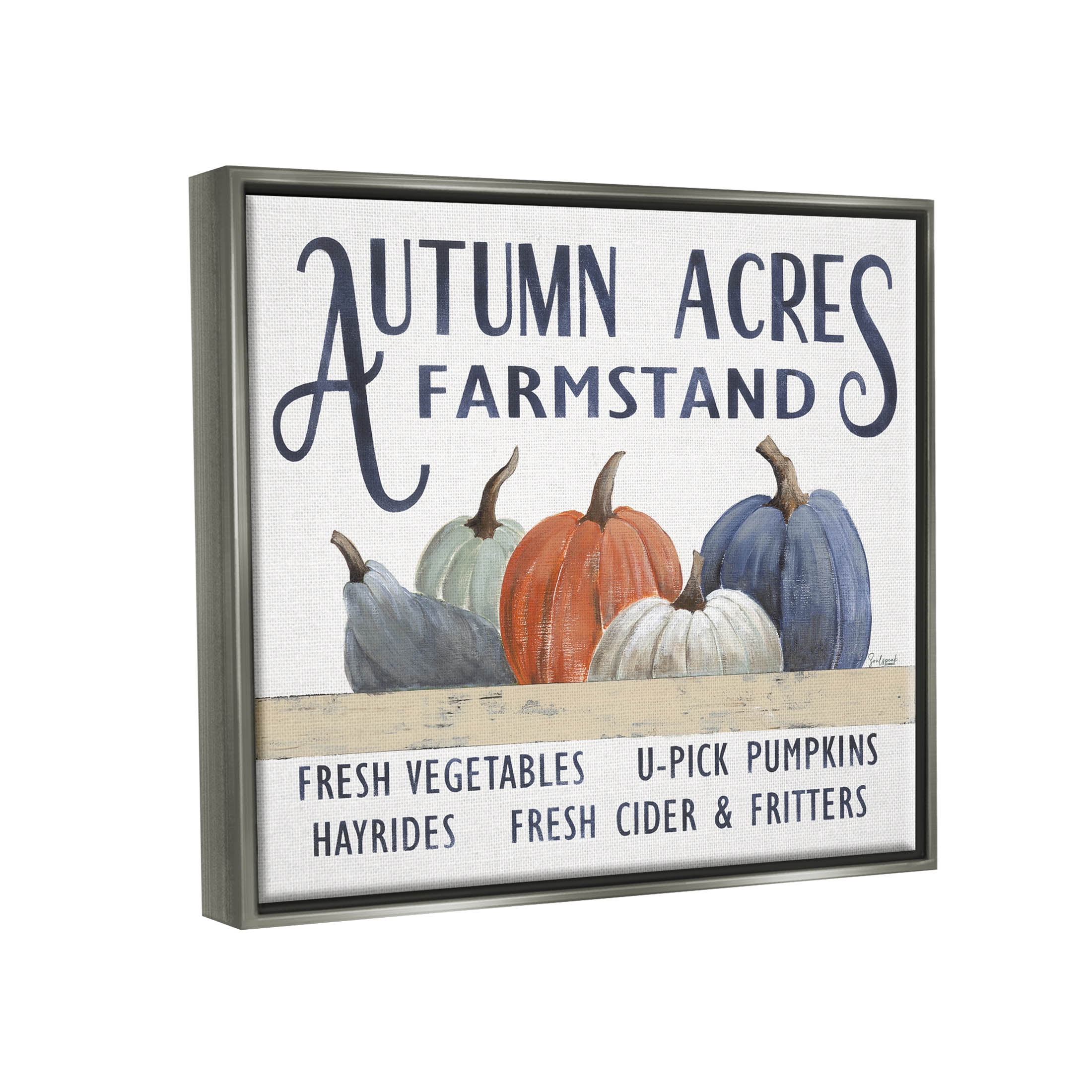 Autumn Acres Farmstand Fall Signage Holiday Graphic Art Luster Gray Framed Art Print Wall Art