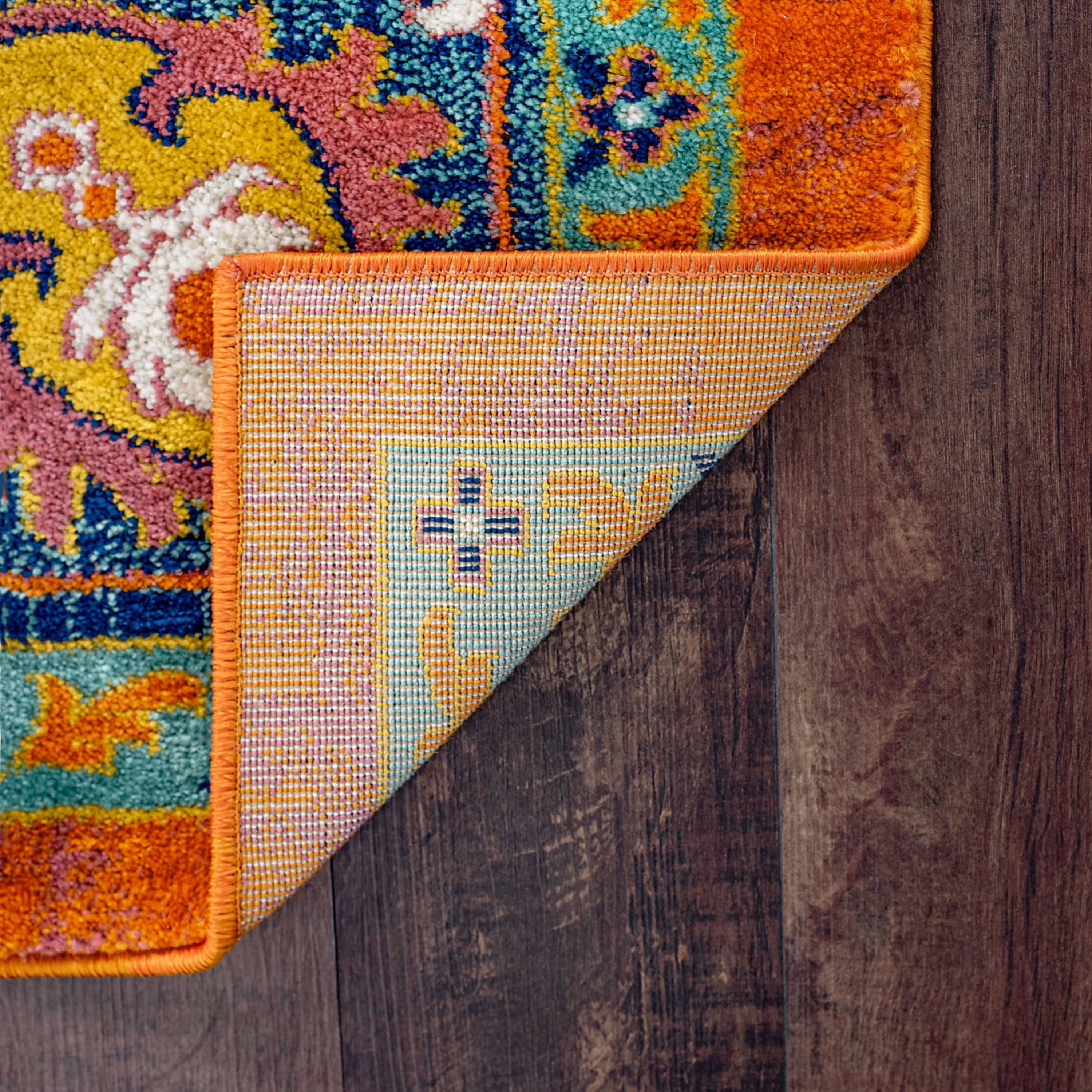 Transitional 4x6 Area Rug (3'11'' x 5'3'') Oriental Orange, Navy Indoor Rectangle Easy to Clean
