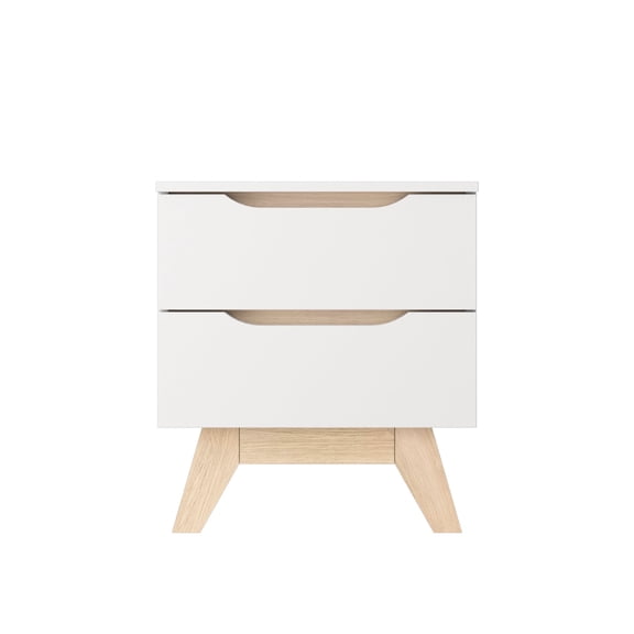 18.89 in. White and Natural Oak Rectangle Wood End Table with 2 Drawers