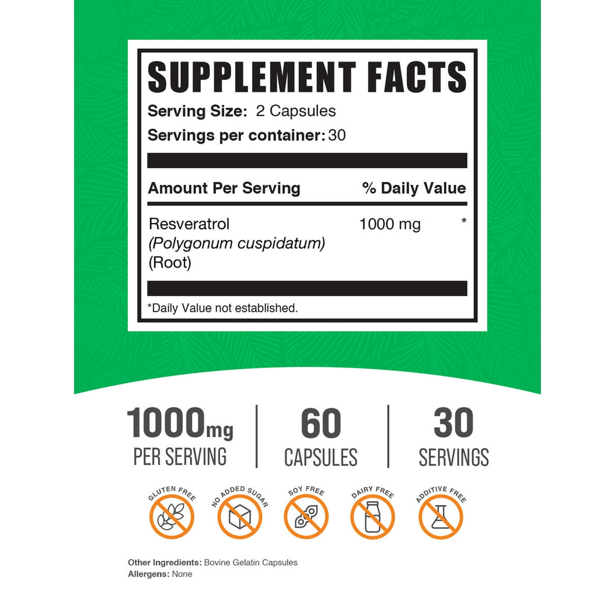 BulkSupplements Resveratrol Capsules - 1000mg per Serving (60 Capsules - 30 Servings)
