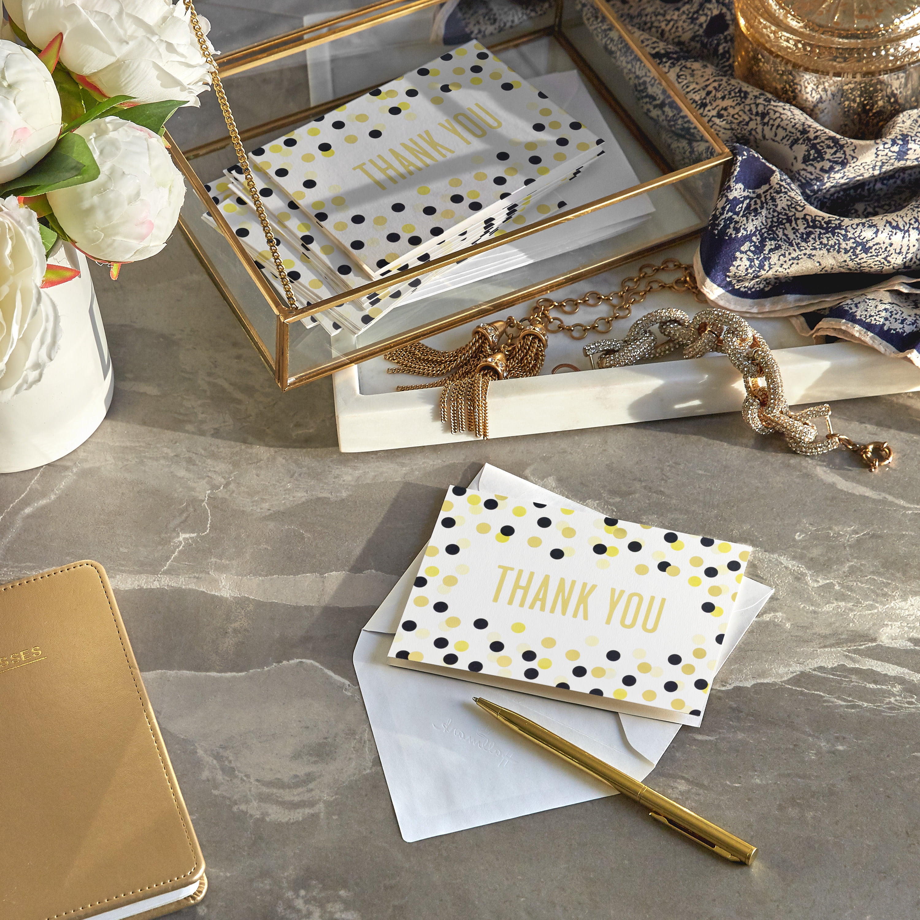 Hallmark Blank Thank You Notes (Gold and Black Dots), 20 Count