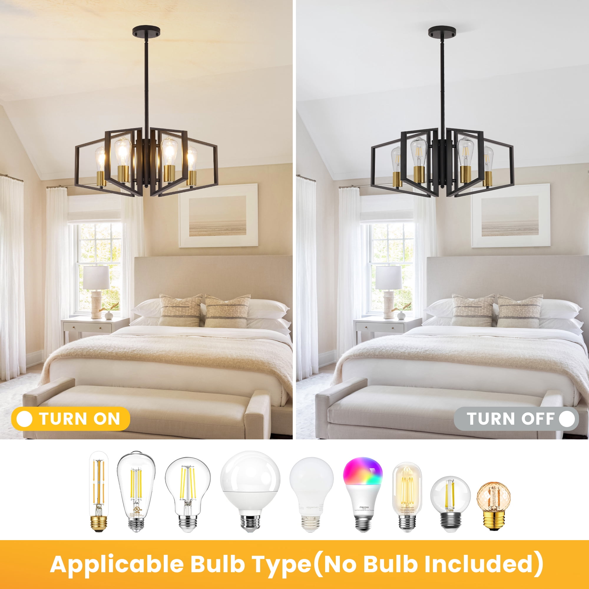 4-Light Dinging Room Lighting Farmhouse Chandelier for Dining Room Kitchen Island Bedroom,Black Gold