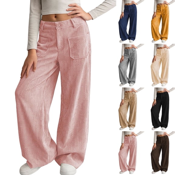NAISIBABY Big Girls Pants (7-16T), High Waist with Pockets Loose Straight Leg Kids Fashion Corduroy Pants Pink 14T