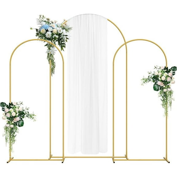 Wedding Arch Backdrop Stand 7.3FT& 6FT& 6FT Set of 3,with Balloon Arch for Birthday Party streamers Wedding round arch stand backdrop Decoration, Gold