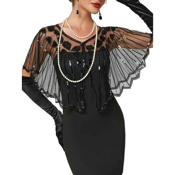 Women's 1920s Shawl Wraps,Sequin Flapper Evening Shawls for women Gatsby Accessories for Harlem Night