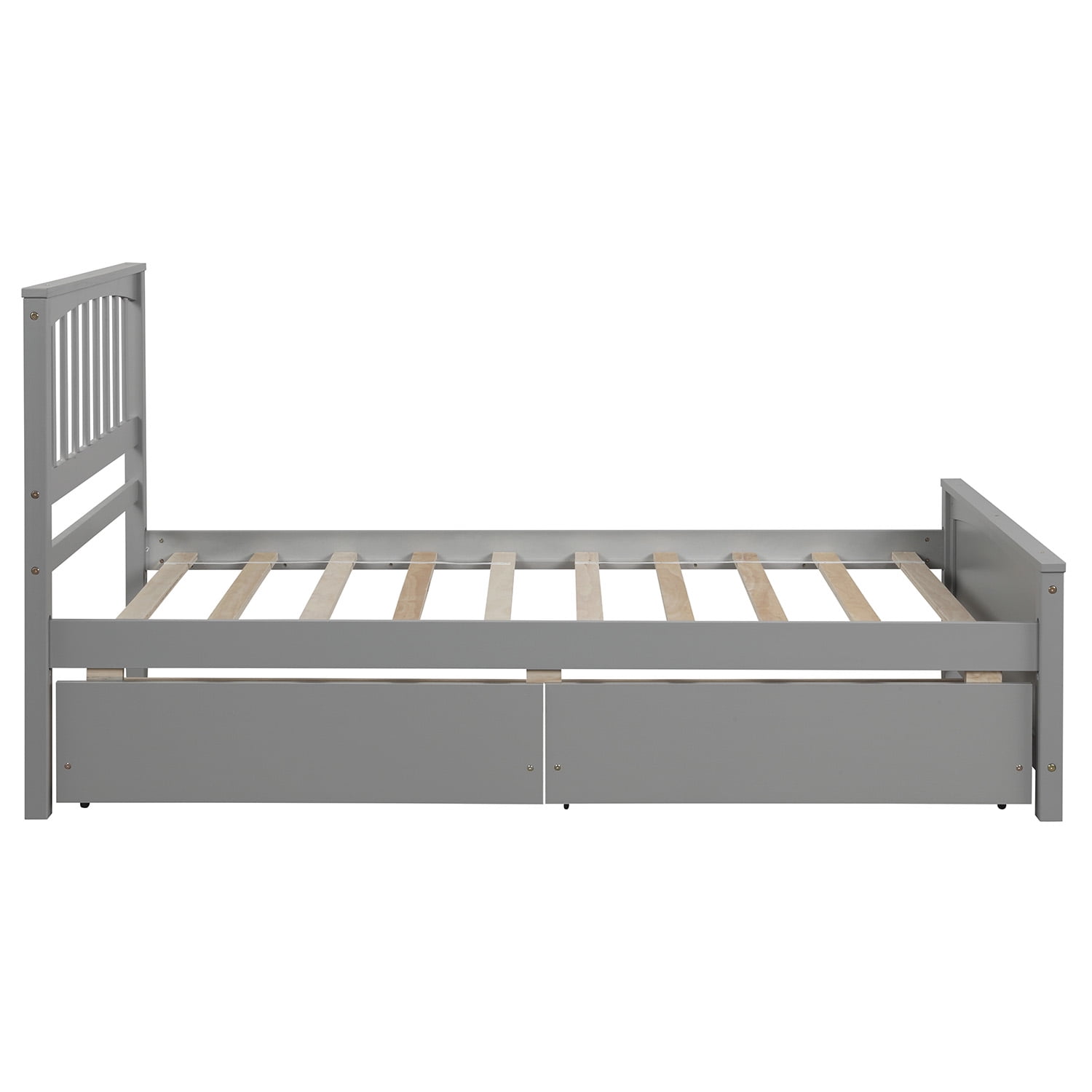 Mintazer Twin Size Platform Bed Frame with 2 Large Rolling Storage Drawers, Vertical Slatted Headboard & Panel Footboard for Kids Teens Adults Bedroom, No Box Spring Needed, Gray