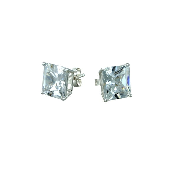 10mm CZ Sterling Silver Square Stud Earrings