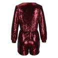thumbnail image 5 of Pxkloy Women's Sequin Romper Party Clubwear Shiny Wrap V Neck Shorts Jumpsuit Glitter Sparkly Long Sleeve Disco Dance Outfit Red,L, 5 of 5