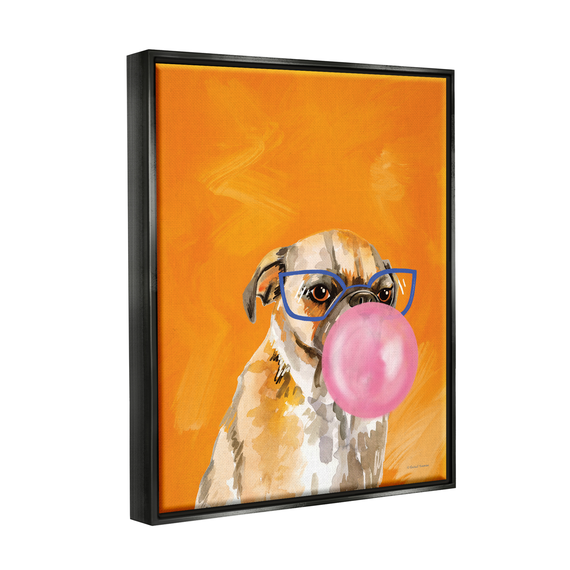 Stupell Industries Orange Dog with Bubblegum Animals & Insects Painting Black Floater Framed Art Print Wall Art, 25 x 31