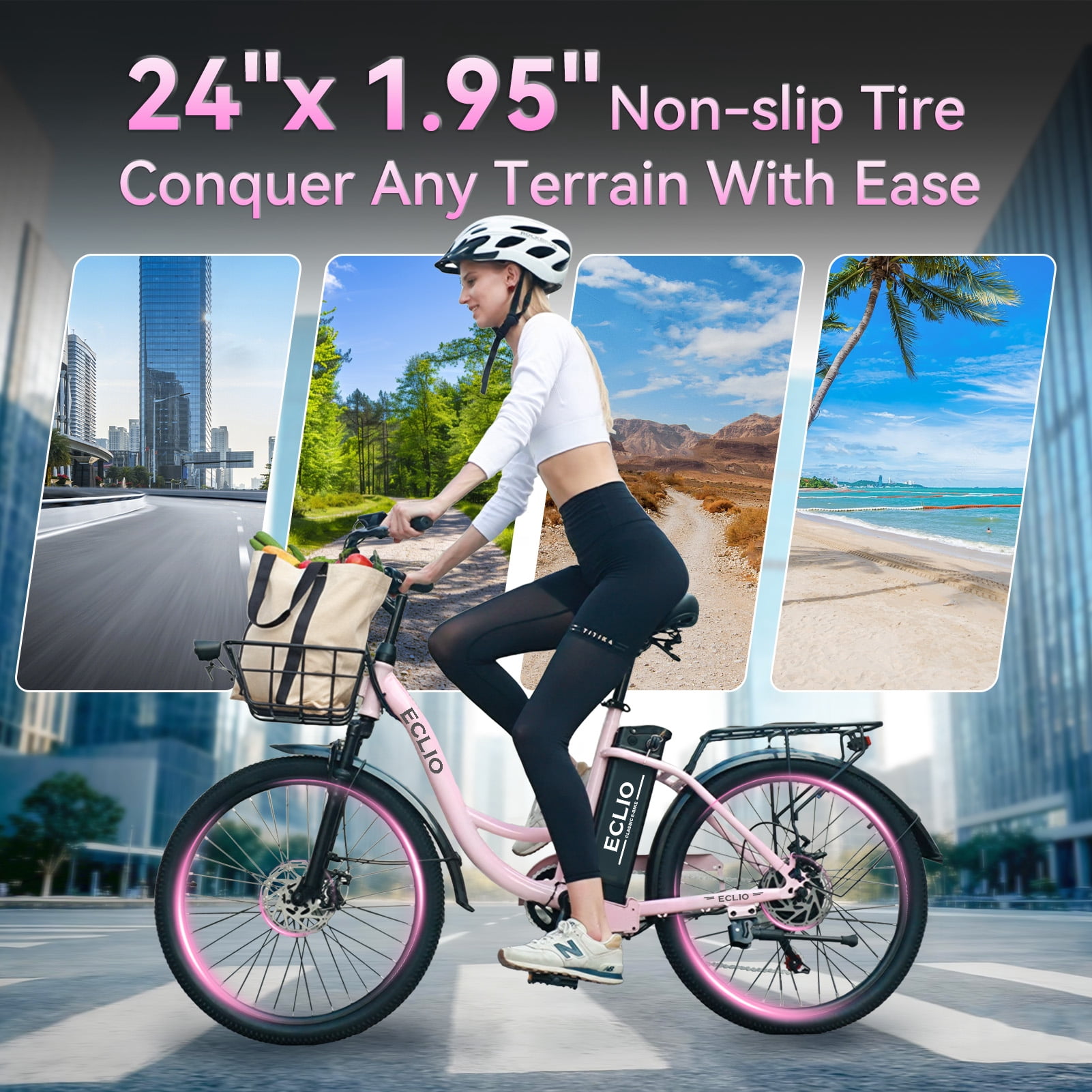 24 Inch Cruiser Electric Bike, E-Bike for Adults, Ebike with 48V 13AH Removable Battery, Step Through Ebike for Women Men,City Electric Bicycle,for City Commute Black