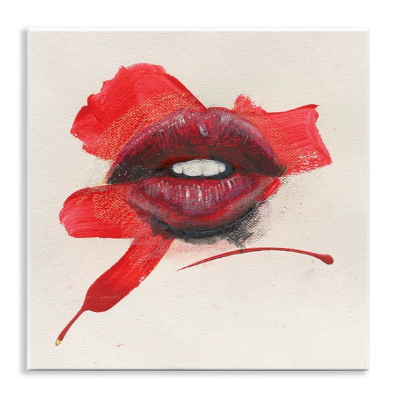 Stupell Industries Red Lips Paint Streak People Painting Unframed Art Print Wall Art, 12 x 12