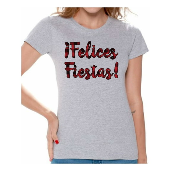 Awkward Styles Ugly Xmas Shirts for Women Christmas Plaid Felices Fiestas T-Shirt