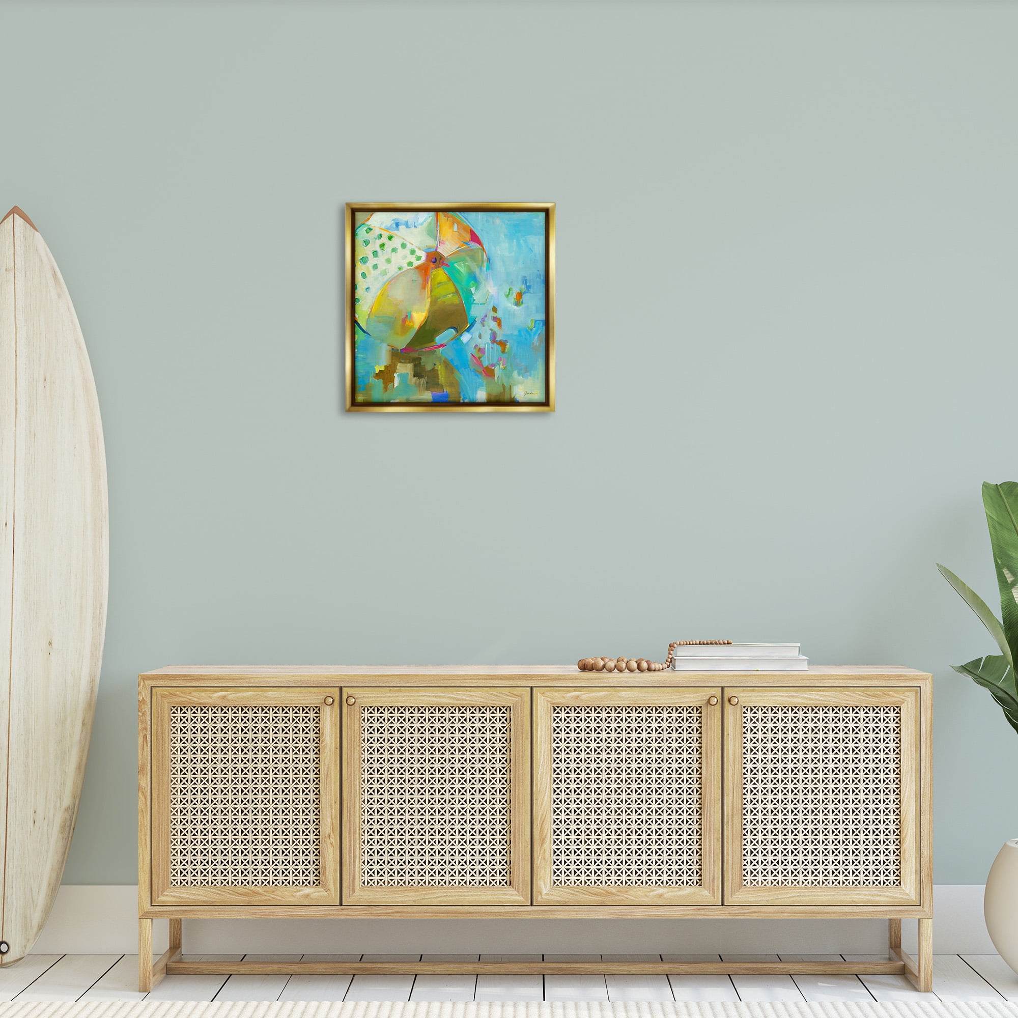 Stupell Industries Abstract Beach Ball Abstract Painting Gold Floater Framed Canvas Art Print Wall Art, 25 x 25