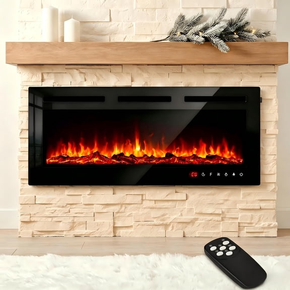 Fehomix 50" Electric Fireplace, Wall Mounted & Recessed Fireplace Heater, Ultra-Thin Design, Remote & Touch Control, Adjustable Flame Colors & Heat Settings for Living Room & Bedroom Decor