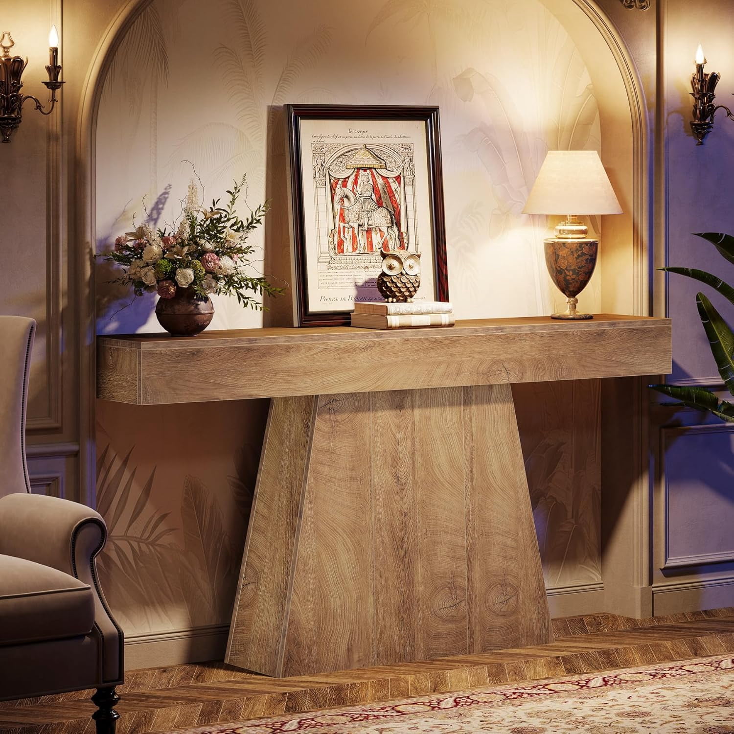 Tribesigns 63" Console Table, Farmhouse Entryway Table with Trapezoidal Base for Living Room