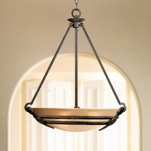 Old Bronze Bowl Pendant Chandelier, Craftsman Style Ceiling Light Fixture
