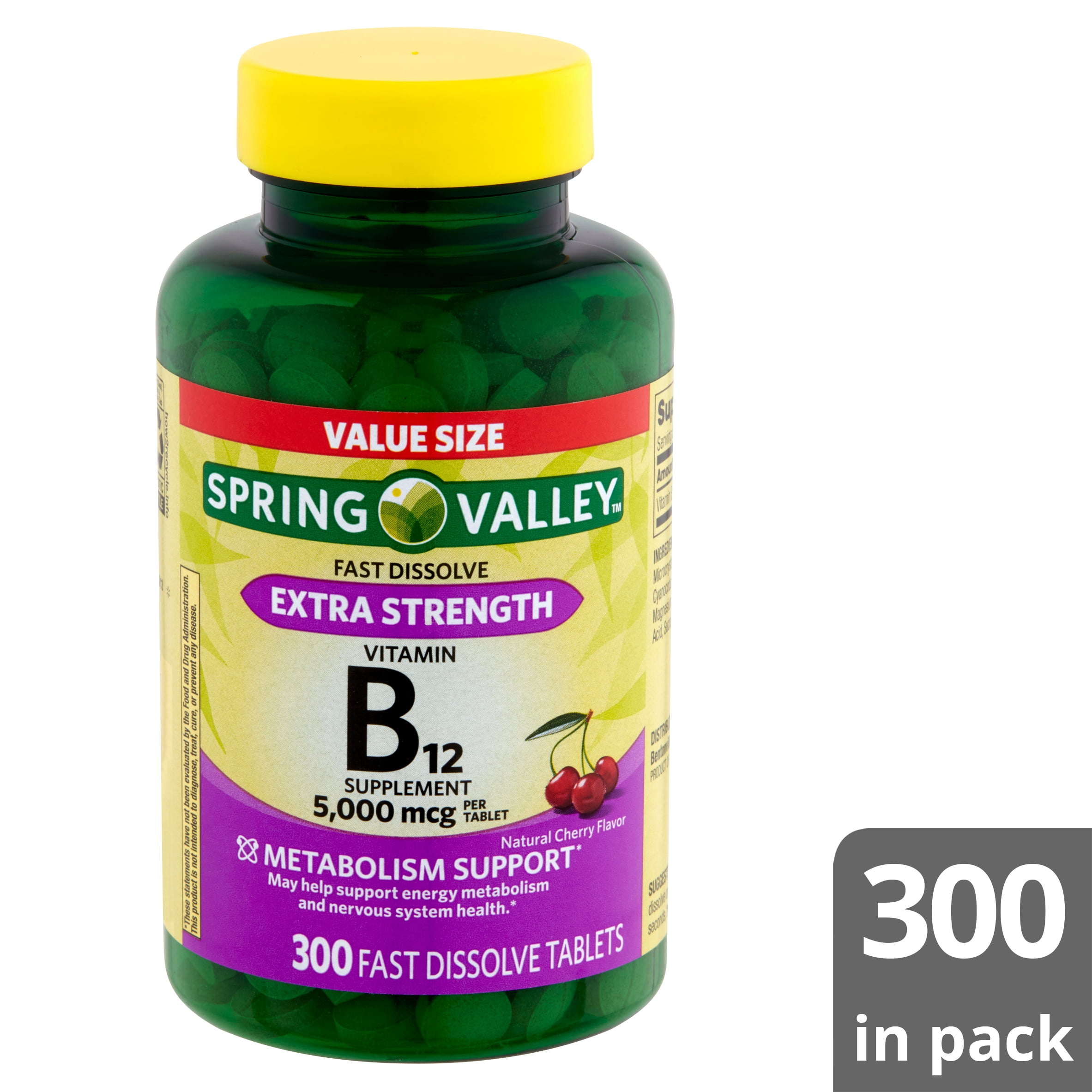 Spring Valley Fast Dissolve Extra Strength Vitamin B12 Supplement Value Size 5 000 Mcg 300 Count Walmart Com Walmart Com