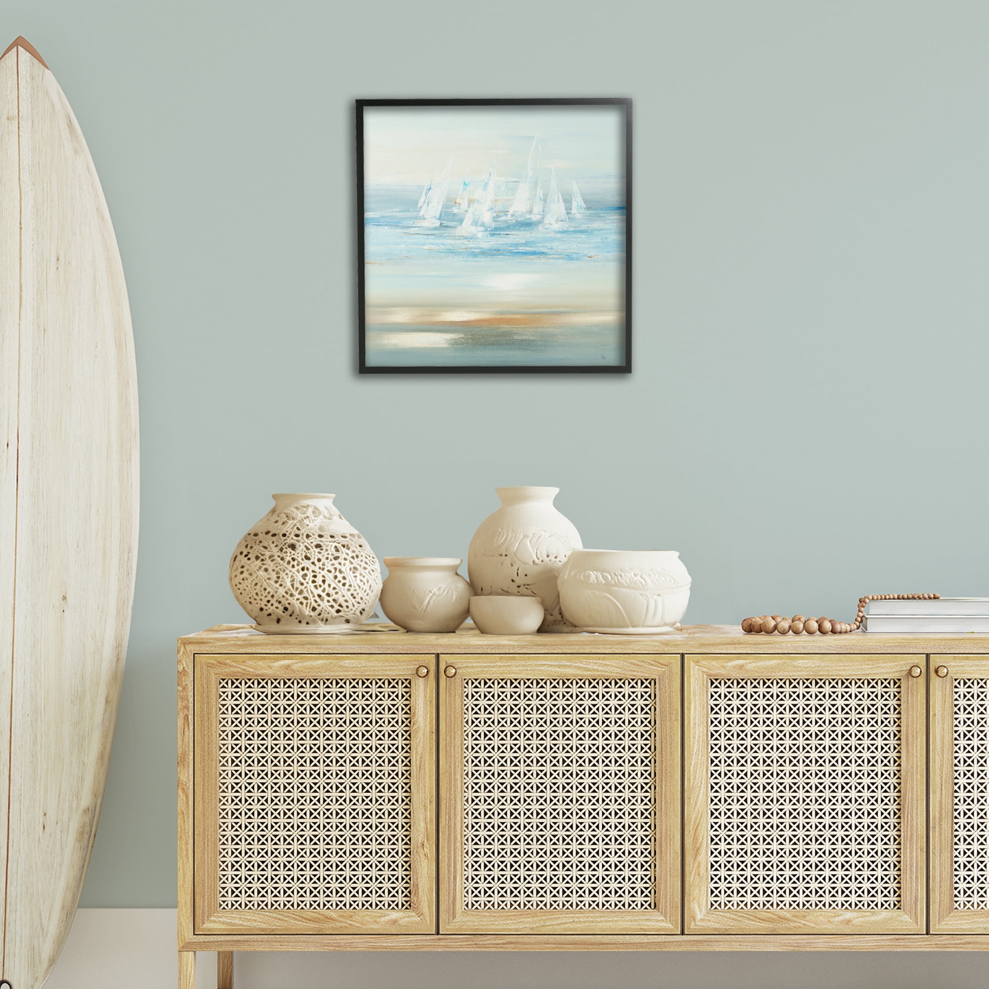 Stupell Industries Brushed Sailboat Fleet Coastal Painting Black Framed Art Print Wall Art, 24 x 24