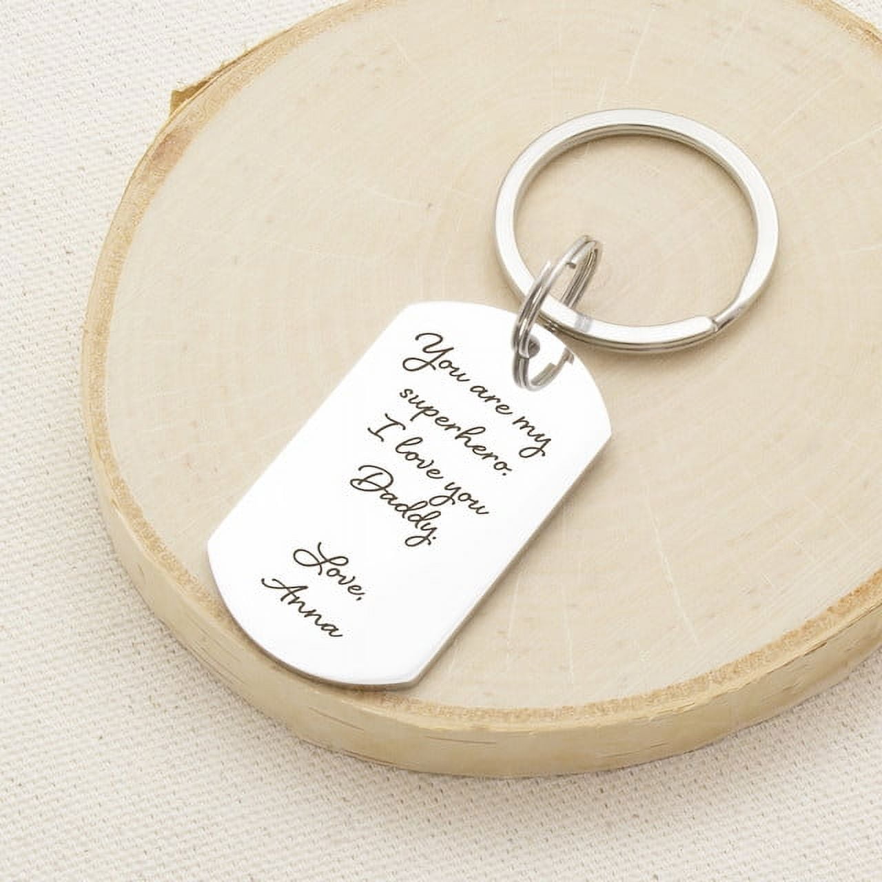 Anavia Personalized Actual Handwriting Dog Tag - Engraved Father's Day Dog Tag - Gift for Dad - Customized Hand Writing Message for Dad - Custom Personalized Keychain