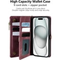 thumbnail image 2 of for iPhone 15 Wallet Case with Card Holder and Zipper Pocket Wrist Strap RFID Blocking Card Slot Heavy Duty Protective Premium Leather Large Storage Wallet Phone Case for iPhone 15(Red), 2 of 13