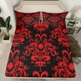 thumbnail image 2 of jejeloiu Boho Exotic Sun Bed Sheets,Vintage Bohemain Flowers King Sheets,Red Damask Floral Sheet Set For Adults,Ultra Soft Home Decor,4 Pieces, 2 of 7
