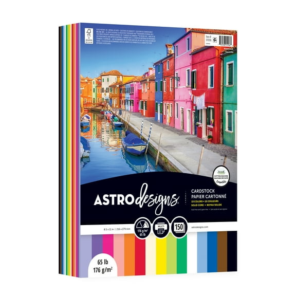 Astrodesigns Cardstock, 8.5" x 11", 65 lb./176 Gsm, Watercolor 15-Color Assortment, 150 Sheets