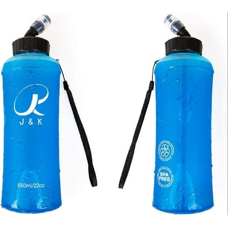 

Foldable Lightweight Sport Water Bottle for Backpack BPA-Free 650ml/22oz TPU Running Soft Flask with Hand Strap