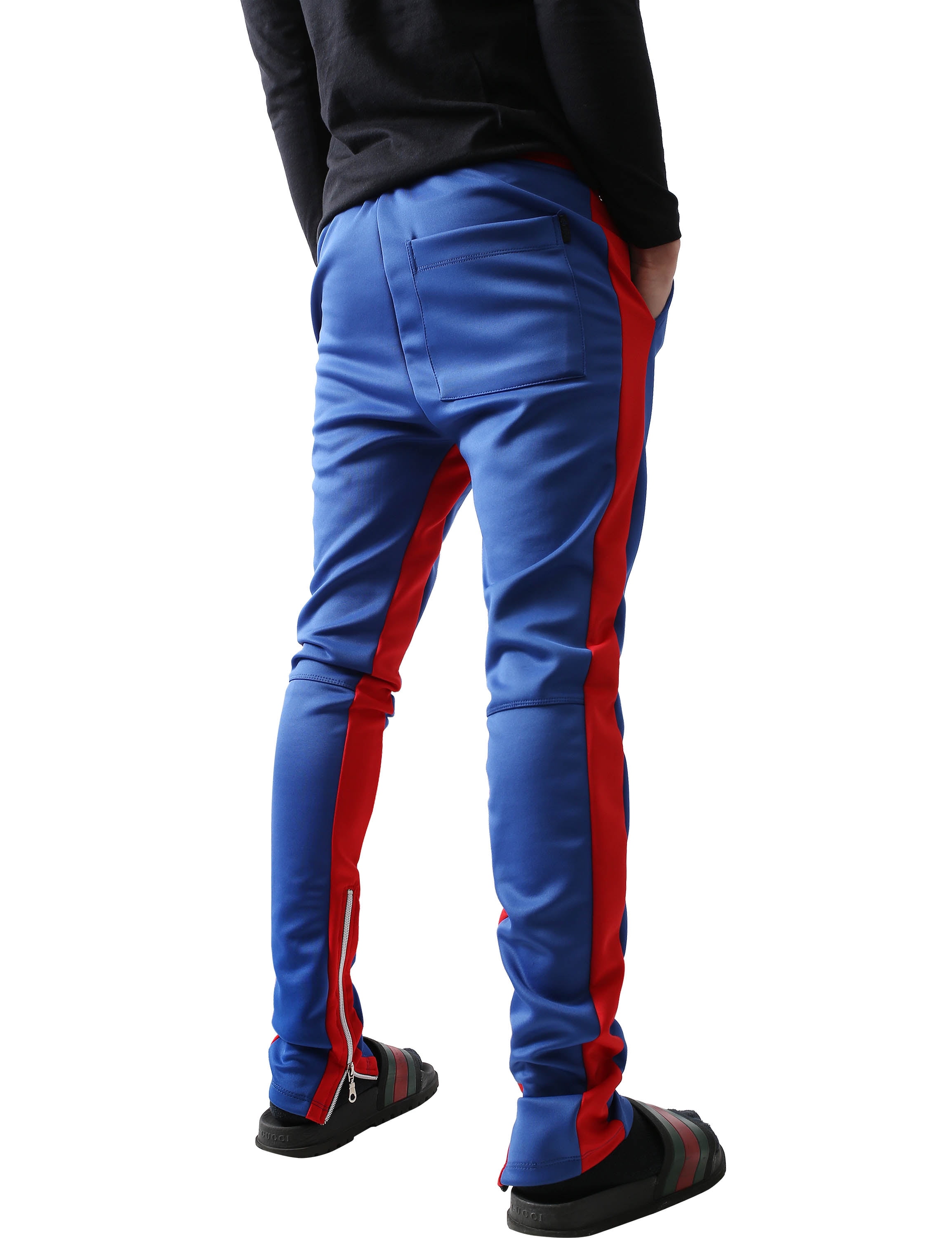 mens stripe track pants skinny fit stretch trouser elastic jogger