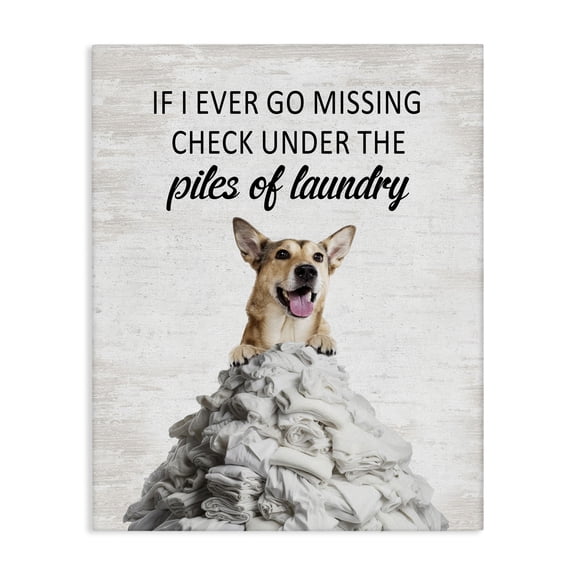 Stupell Industries Piles Of Laundry Dog Quotes and Sayings Painting Wrapped Canvas Canvas Art Print Wall Art, 16 x 20